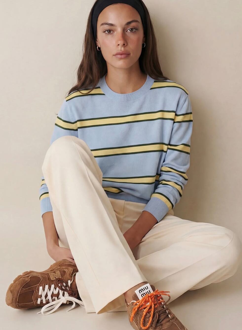 New few Moda Caara sailor stripe blue cotton sweater $147 sz S